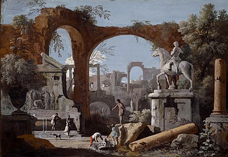 Marco Ricci and Sebastiano Ricci - A Capriccio of Classical Rome Stock Photo
